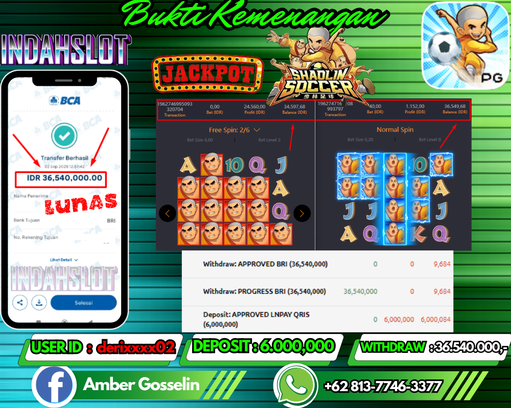 INDAHSLOT SHAOLIN SOCCER Rp 36,540,000,- LUNAS!!