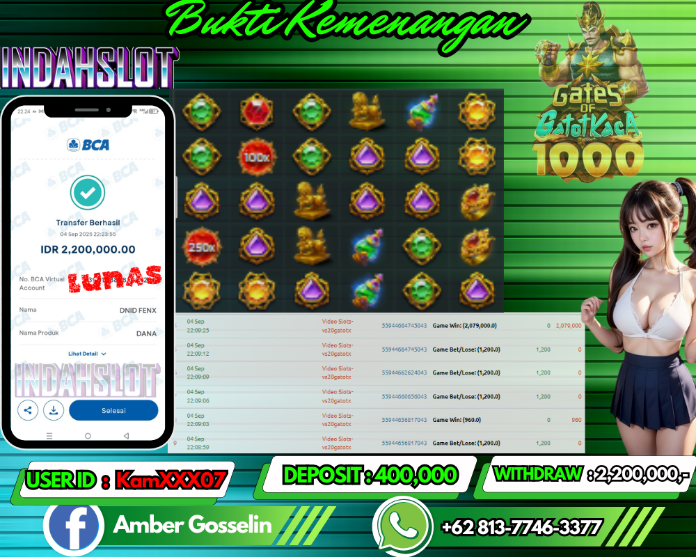 INDAHSLOT GATES GATOT KACA 1000 Rp 2,200,000,- LUNAS!!