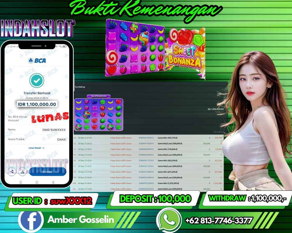 INDAHSLOT Sweet Bonanza 1000 Rp 1,100,000,- LUNAS!!