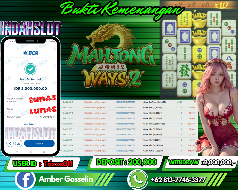 INDAHSLOT MAHJONG WAYS 2 Rp 2,000,000,- LUNAS!!