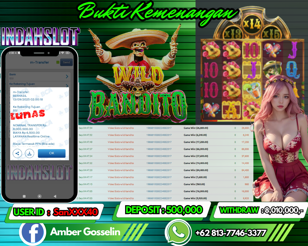 INDAHSLOT WILD BANTIDO Rp 8,010,000,- LUNAS!!