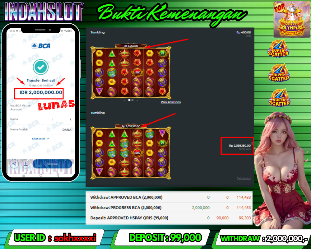 INDAHSLOT Gates of Olympus Super Scatter Rp 2.000,000,- LUNAS!!