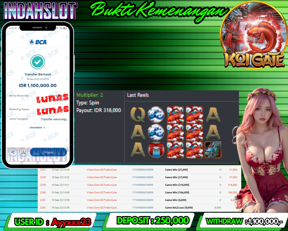 INDAHSLOT KOI GATE Rp 1,100,000,- LUNAS!!
