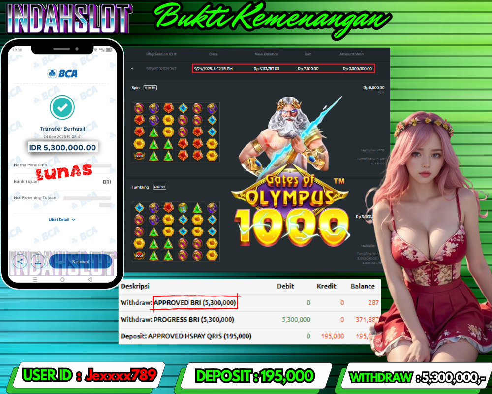 INDAHSLOT GATES OF OLYMPUS 1000 Rp 5.300,000,- LUNAS!!