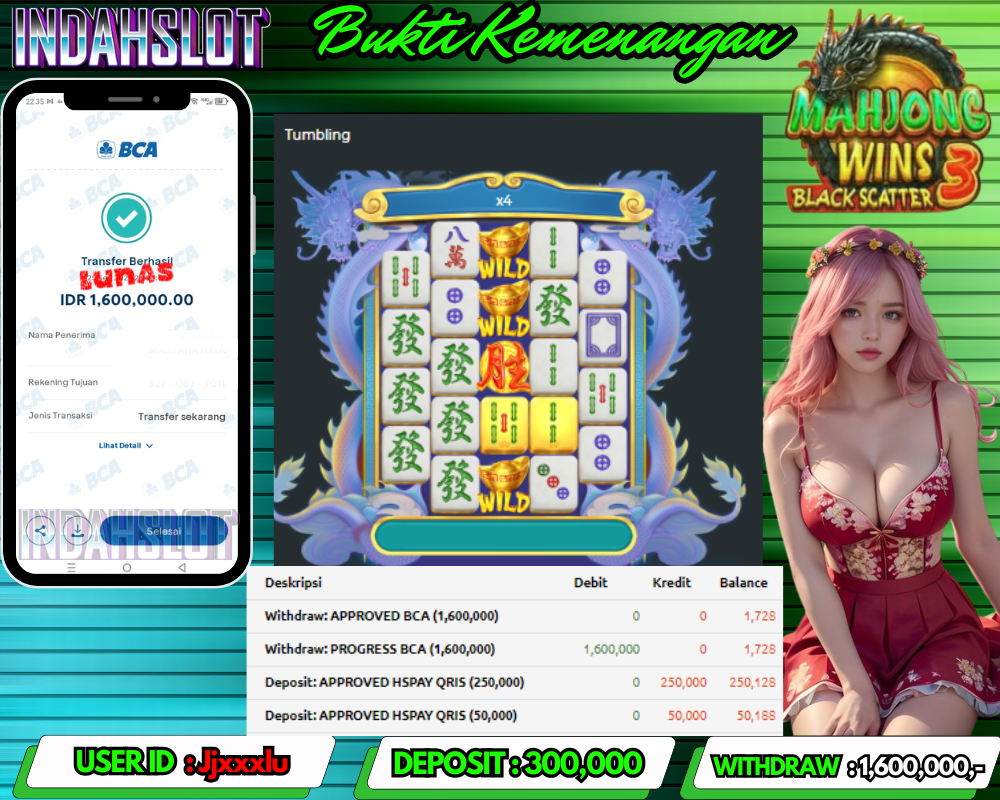 INDAHSLOT MAHJONG WINS 3  BLACK SCATTER Rp,1.600.000,- LUNAS!!
