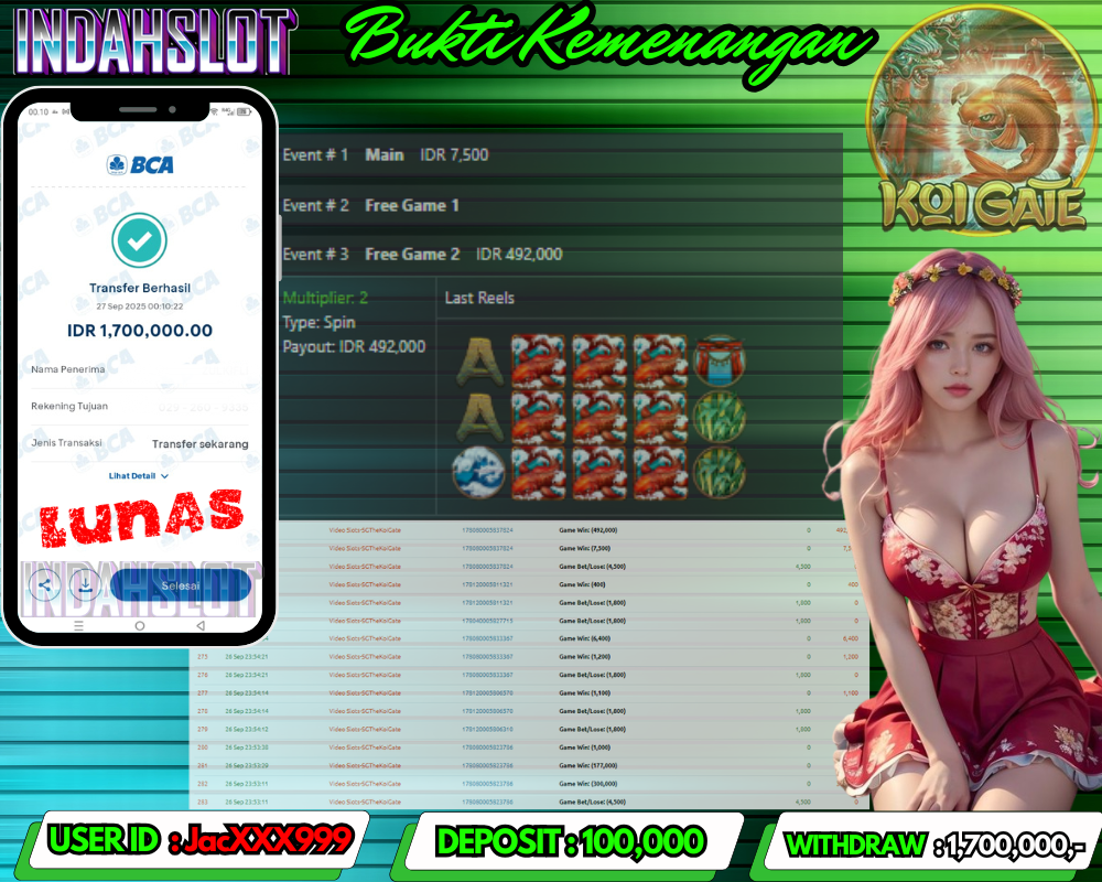 INDAHSLOT KOI GATE Rp 1,700,000,- LUNAS!!