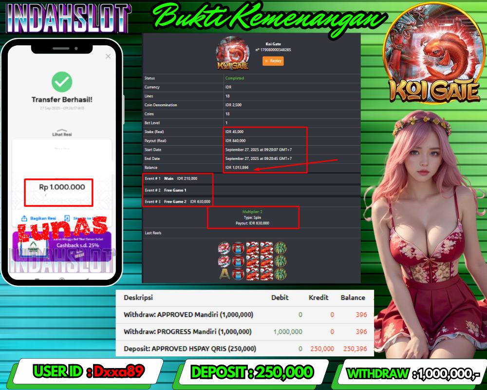 INDAHSLOT KOI GATE Rp 1,000,000,- LUNAS!!