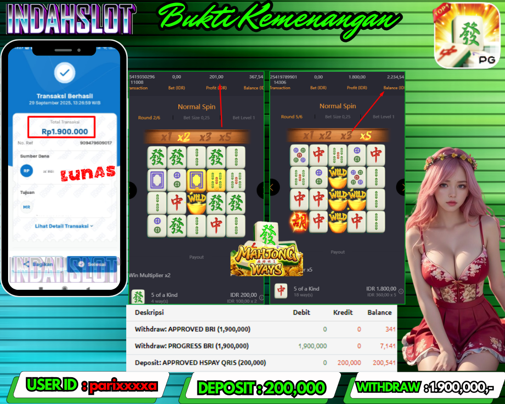 INDAHSLOT MAHJONG WAYS 1 Rp 1.900,000,- LUNAS!!
