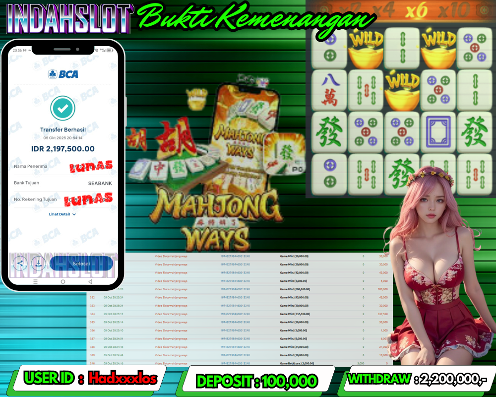 INDAHSLOT MAHJONG WAYS Rp 2,200,000,- LUNAS!!