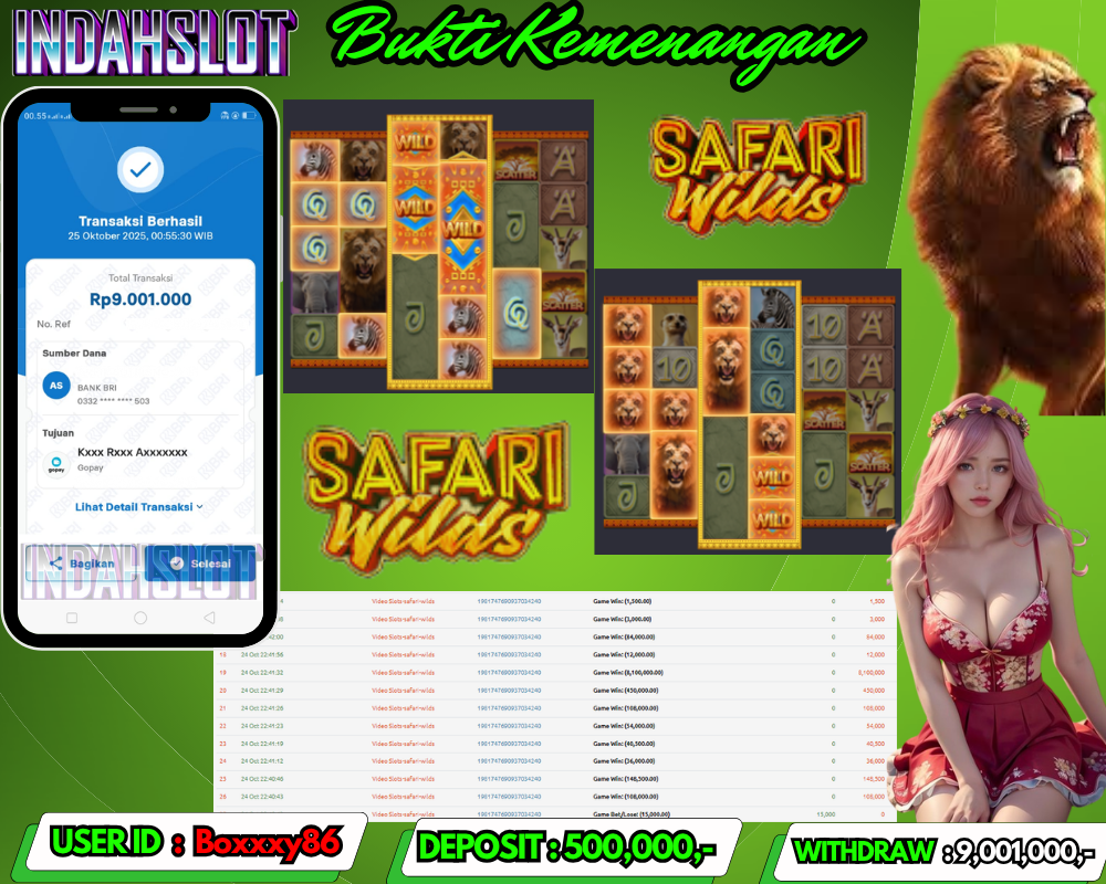 INDAHSLOT SAFARI WILDS Rp 9,001,000,- LUNAS!!
