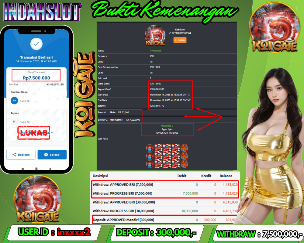 INDAHSLOT KOI GATE Rp. 7.500,000,LUNAS