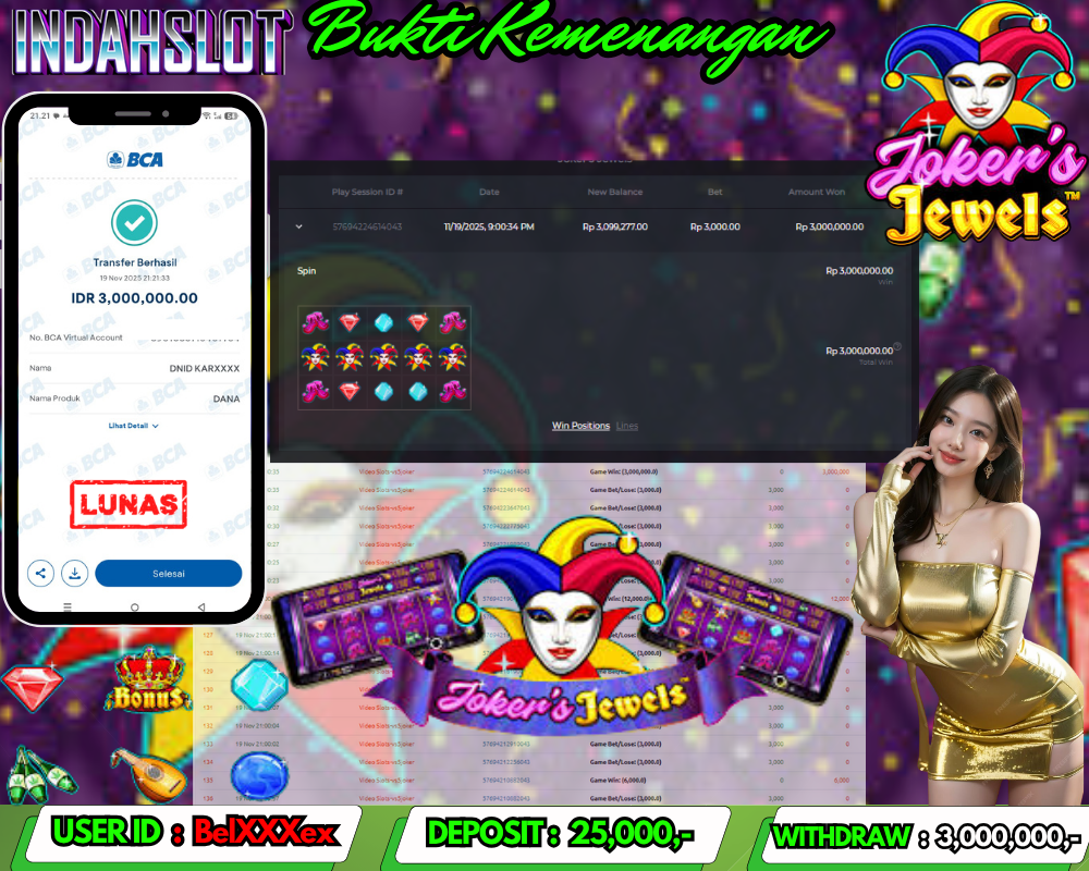 INDAHSLOT JOKER'S JEWELS Rp. 3,000,000,LUNAS