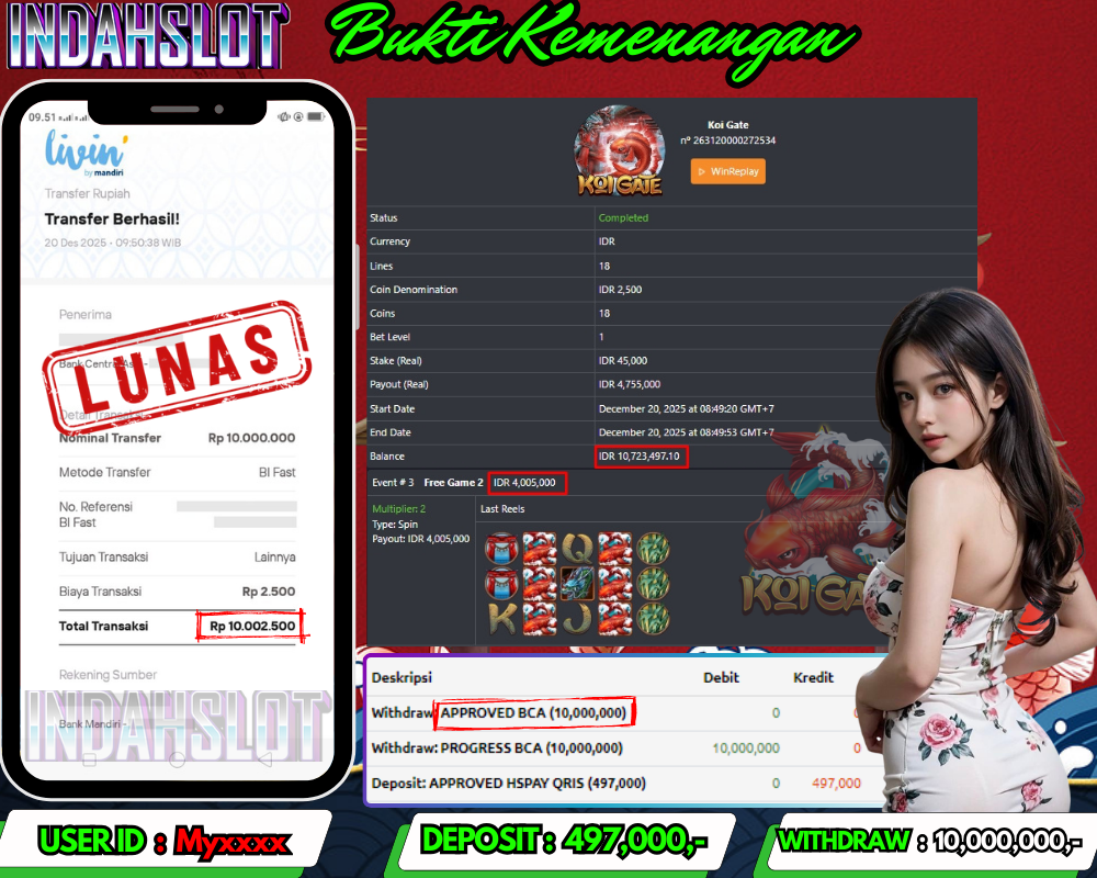INDAHSLOT KOI GATE Rp.10,000,000,- LUNAS