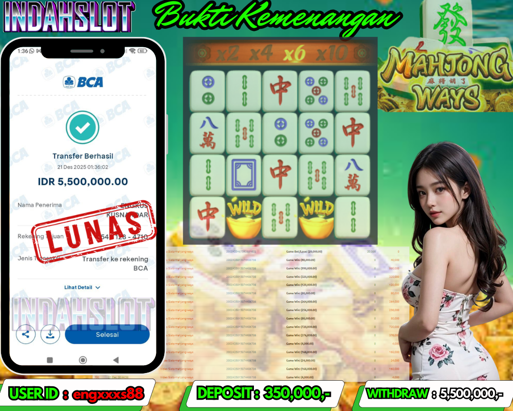 INDAHSLOT MAHJONG WAYS  Rp.5,500,000,- LUNAS