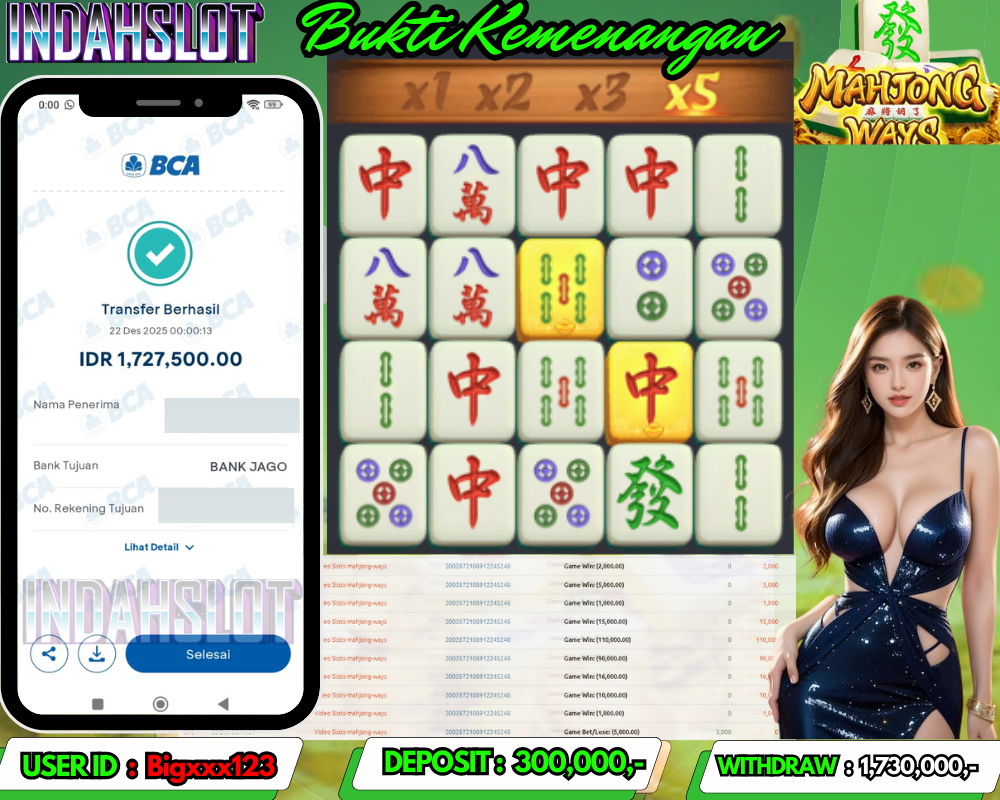 INDAHSLOT MAHJONG WAYS  Rp.1,730,000 LUNAS