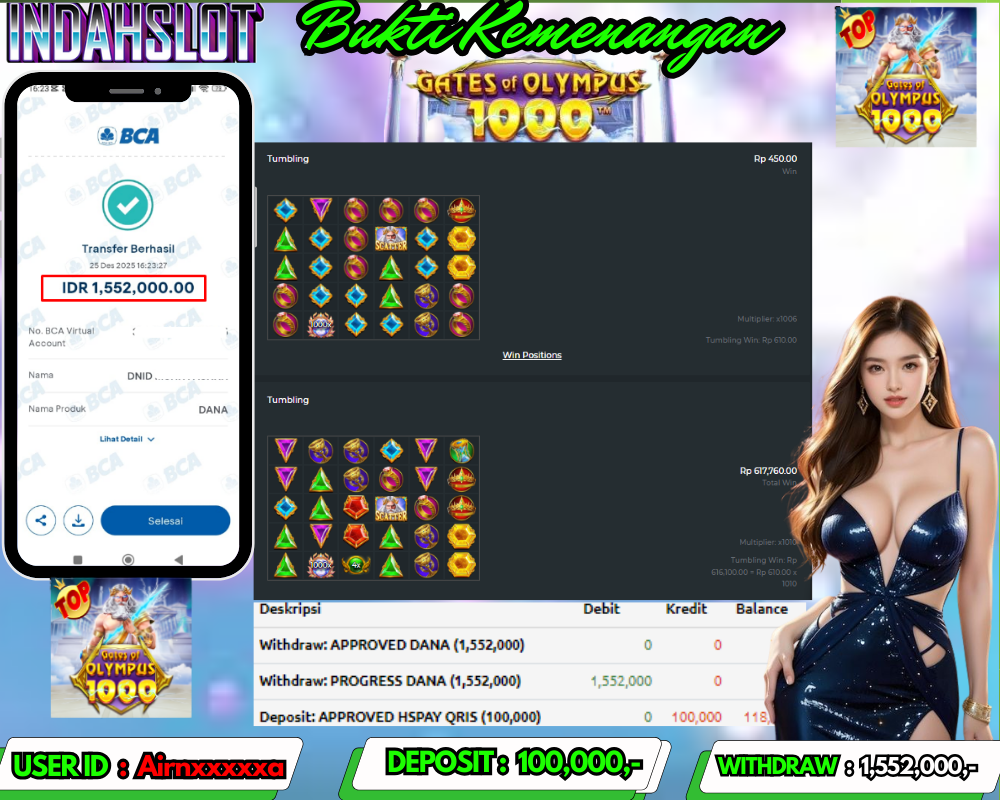 INDAHSLOT GATE OF OLYMPUS 1000 1 Rp.1,552,000 LUNAS