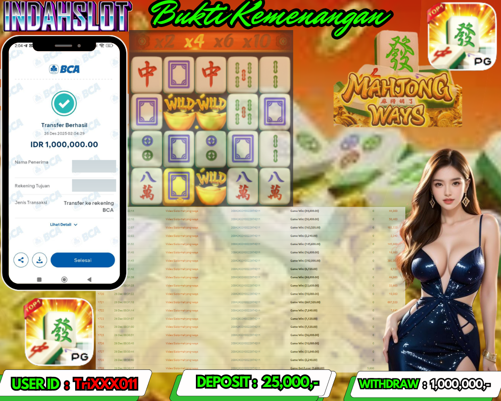 INDAHSLOT MAHJONG WAYS  Rp.1,000,000 LUNAS