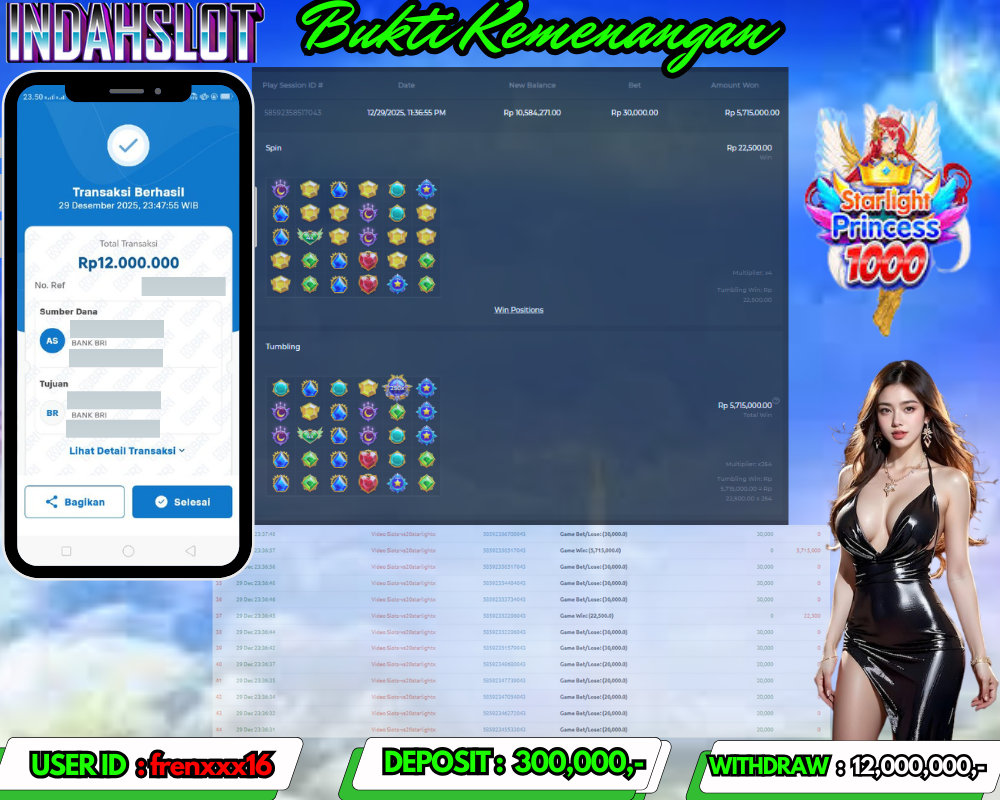 INDAHSLOT STARLIGHT PRINCESS 1000 Rp.12,000,000 LUNAS