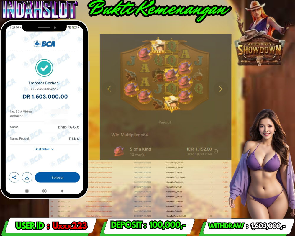 INDAHSLOT WILD BOUNTY SHOWDOWN Rp.1,603,000 LUNAS