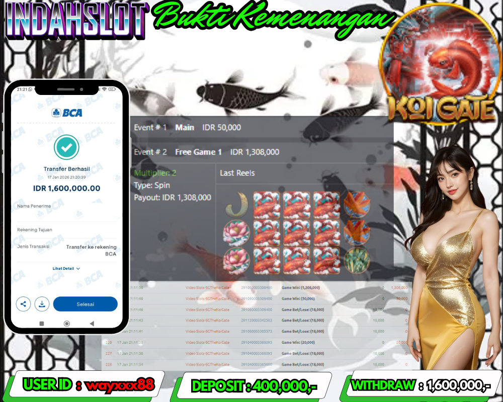 INDAHSLOT KOI GATE Rp.1,600,000  LUNAS