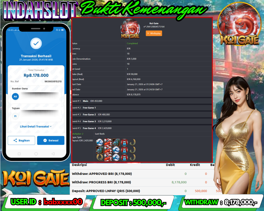 INDAHSLOT KOI GATE Rp. 8,178,000,- LUNAS